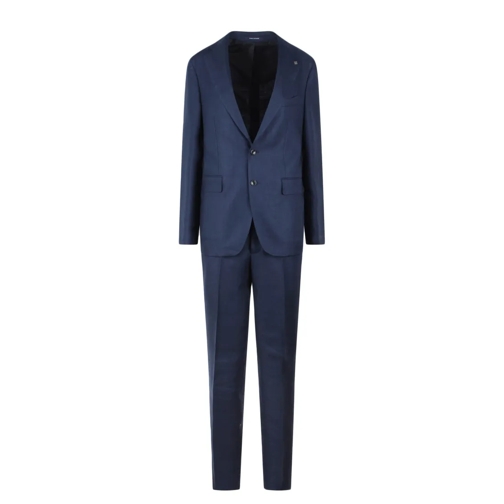 Tagliatore Anzugkombinationen Linen Single-Breasted Tailored Suit Blue