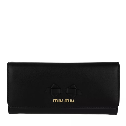 Miu Miu Wallet Continental Bow Detailed Black Continental Wallet-plånbok