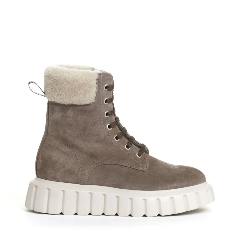 Voile Blanche Bottes Gray Suede Ankle Boots With Eco-Fur Inserts Grey