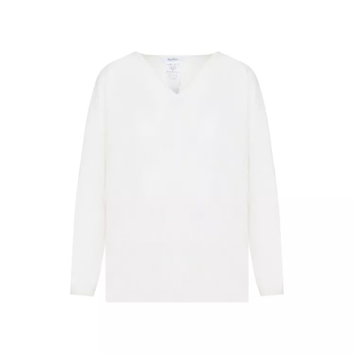 Max Mara Freccia V-Neck White Cashmere Sweater White 