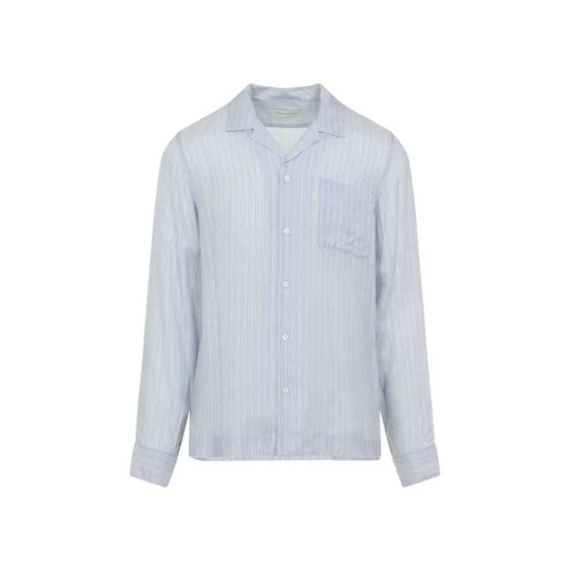 Dries Van Noten Chemise Relaxed-Fit Cupro Shirt With Vertical Stripe Patte White