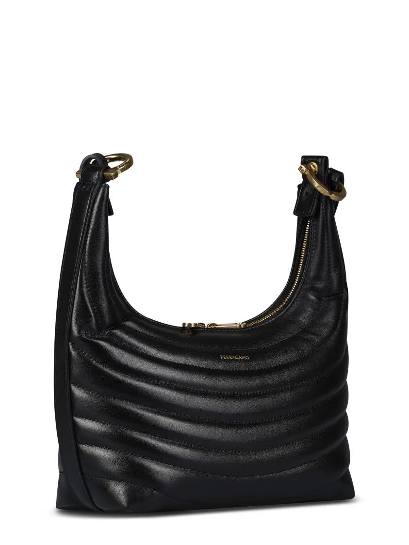 Salvatore Ferragamo Hobo bags Matelassé Design Black Calfskin Bag in zwart