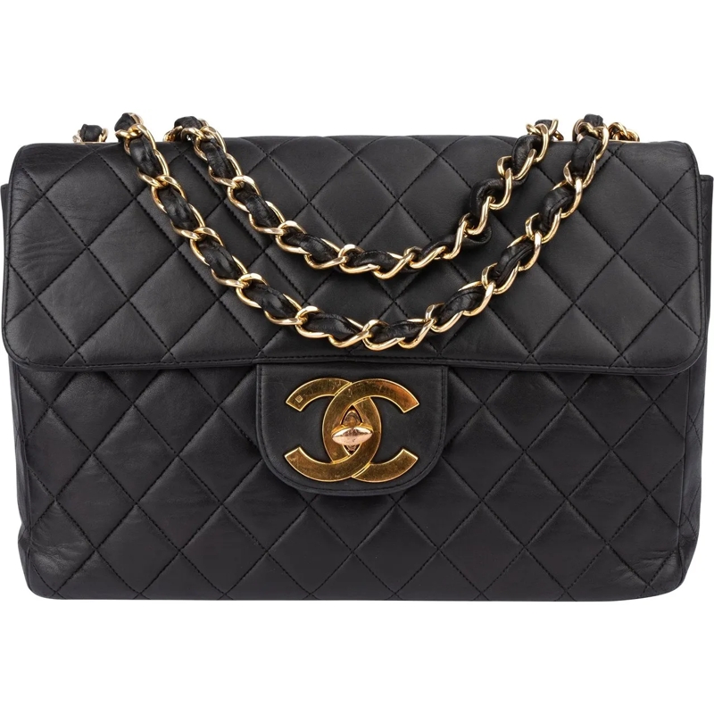 Chanel Tote Chanel Quilted Lambskin 24K Gold Jumbo Single Flap schwarz