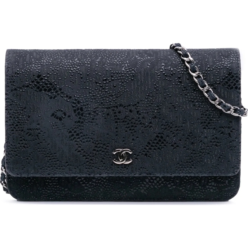 Chanel Schultertasche CC Lace Overlay Goatskin Wallet On Chain blau