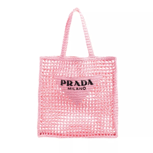 Prada Raffia Tote Bag Pink Rymlig shoppingväska