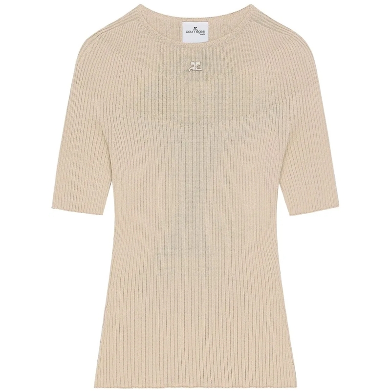 Courrèges Pullover Ribbed Knit Sweater Neutrals