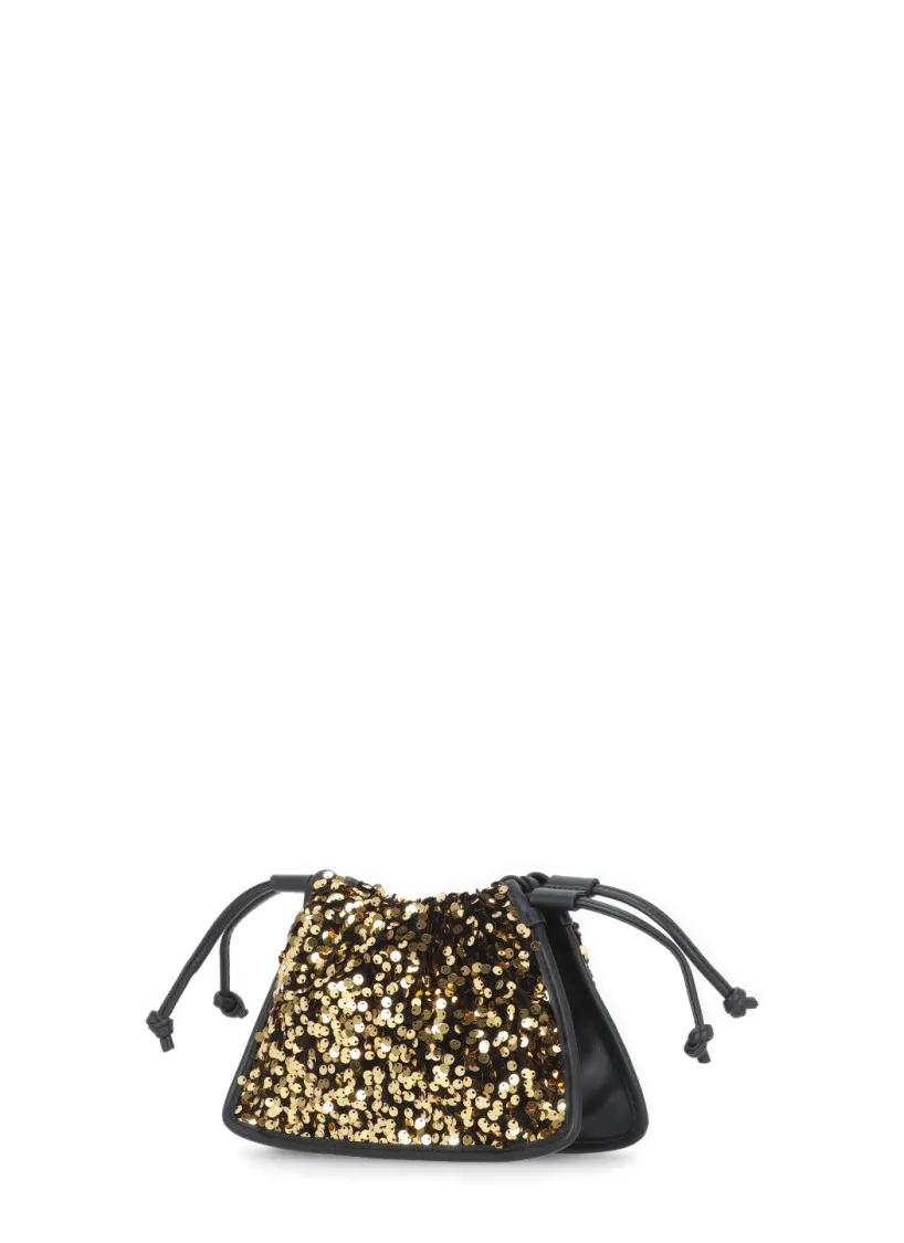 Coccinelle Clutches Black Golden Dulse Paillette Leather Hand Bag in zwart