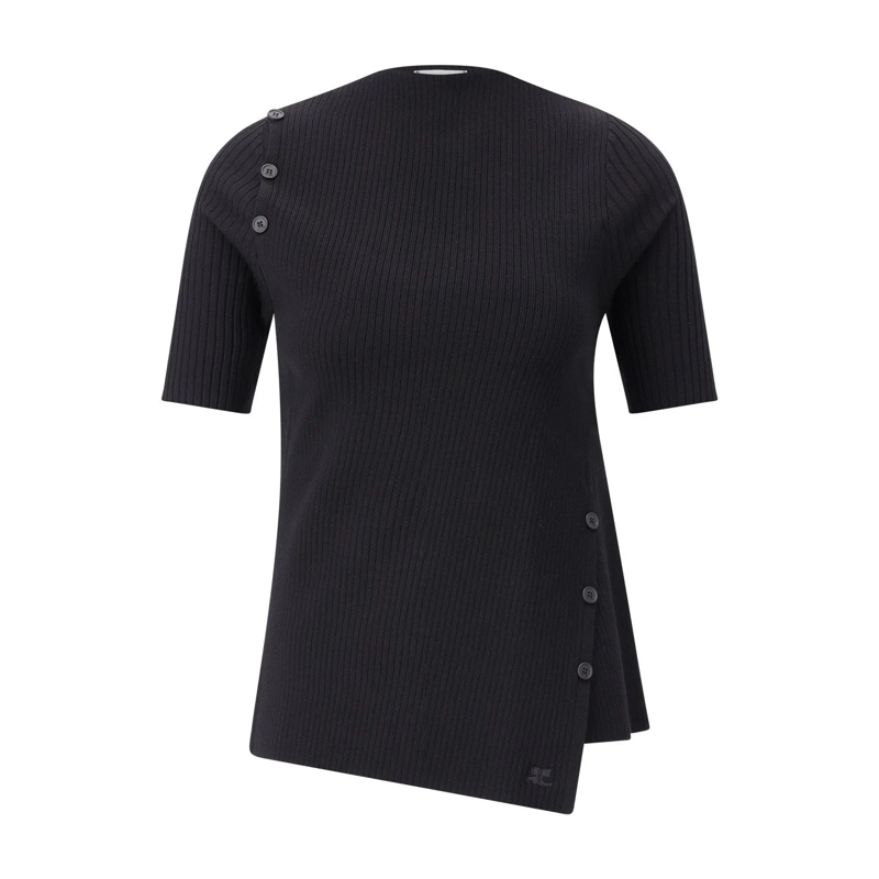 Courrèges Hemd Asymmetrisches T-Shirt Schwarz