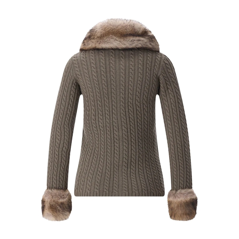 Saint Laurent Jacke Strickjacke aus Kaschmir & Kunstpelz grün(Image 2)