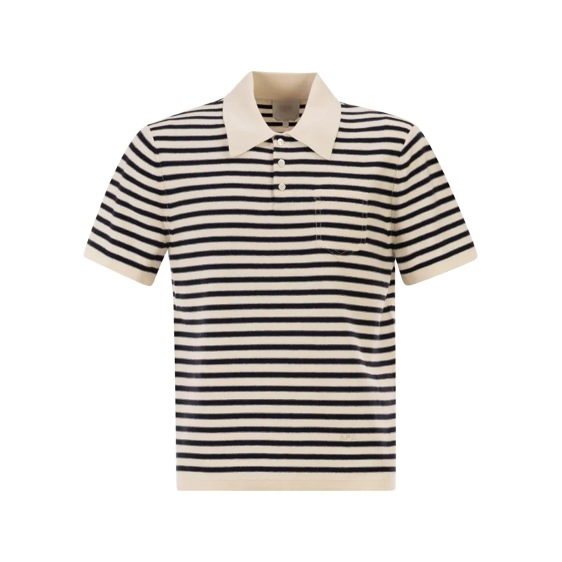 A.P.C. Polo Eliot - Striped Polo Shirt In Cotton And Cashmere  Neutrals