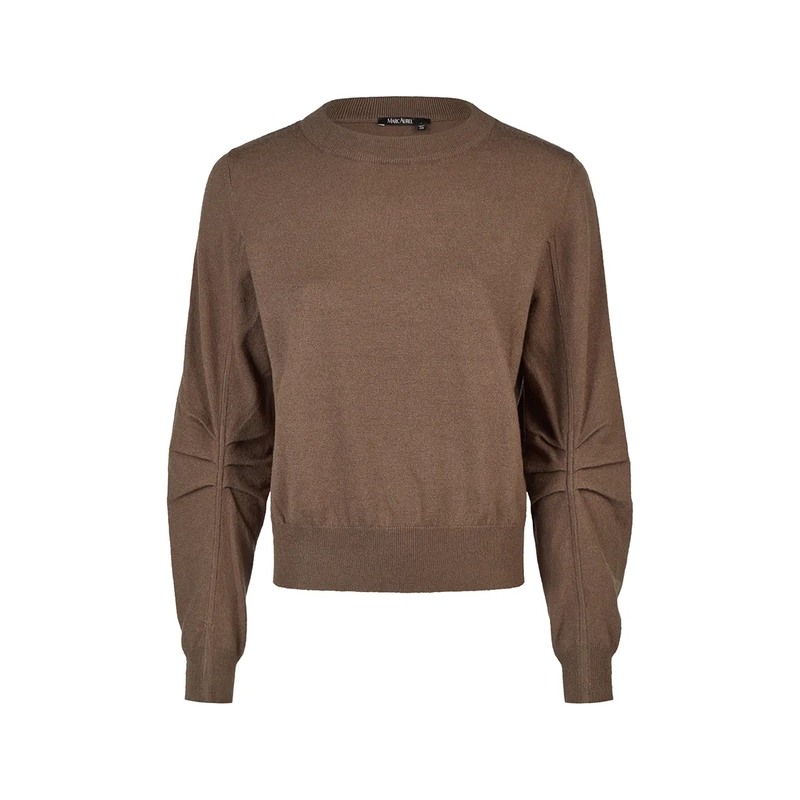 Marc Aurel Pullover Pullover- Faltendetail am Ärmel- Rippen-Abschlü beige