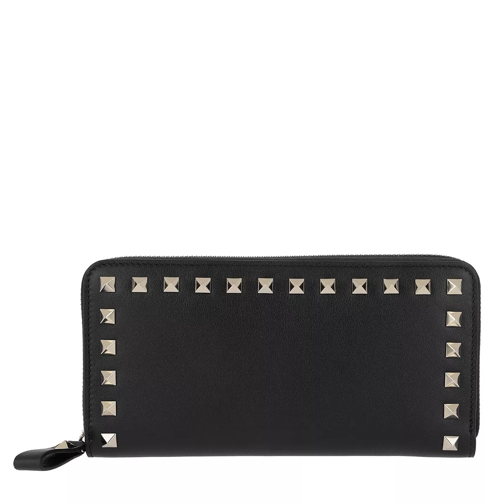 Valentino Garavani Rockstud Wallet 2 Leather Black Portemonnaie mit Zip-Around-Reißverschluss