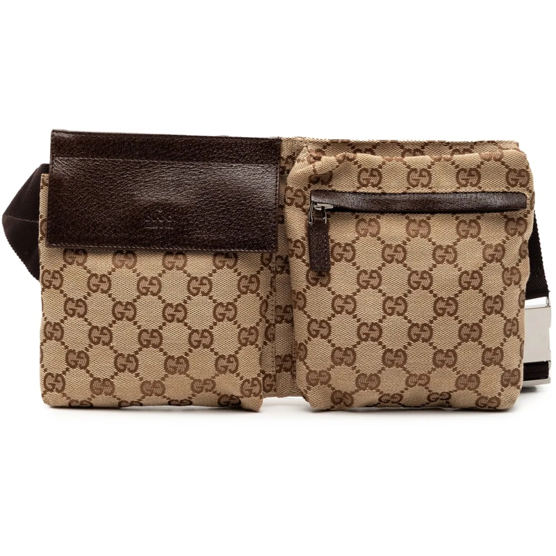 Gucci Gürteltasche GG Canvas Double Pocket Belt Bag braun