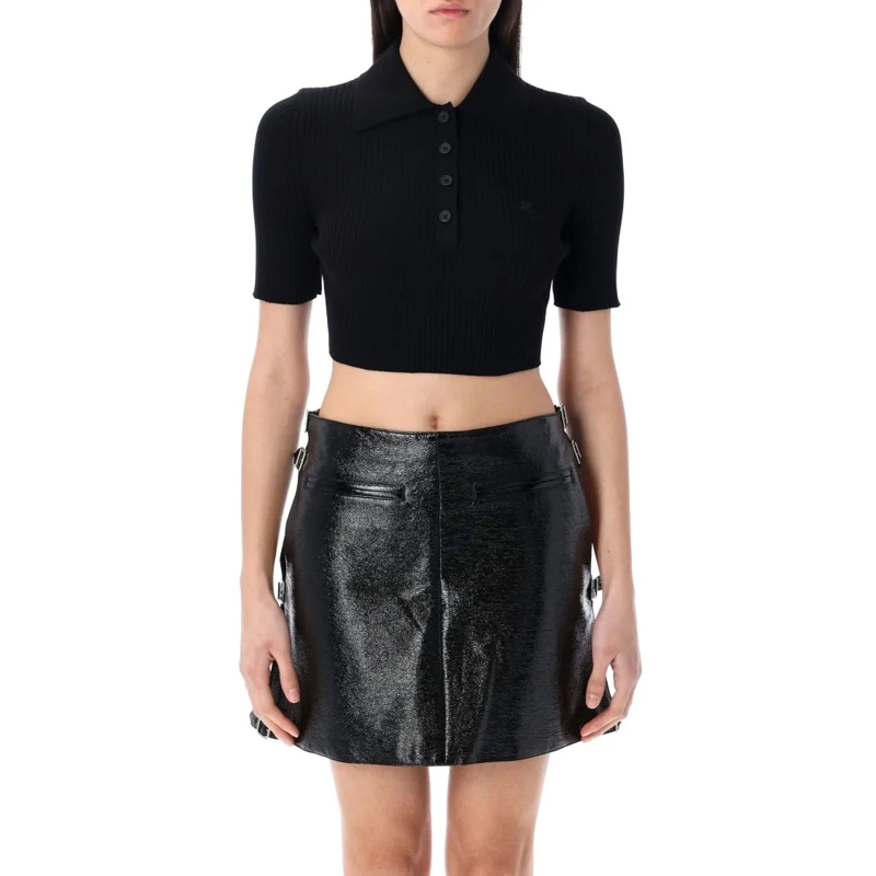 Courrèges T-shirt Ribbed Knit Polo With Classic Collar Black