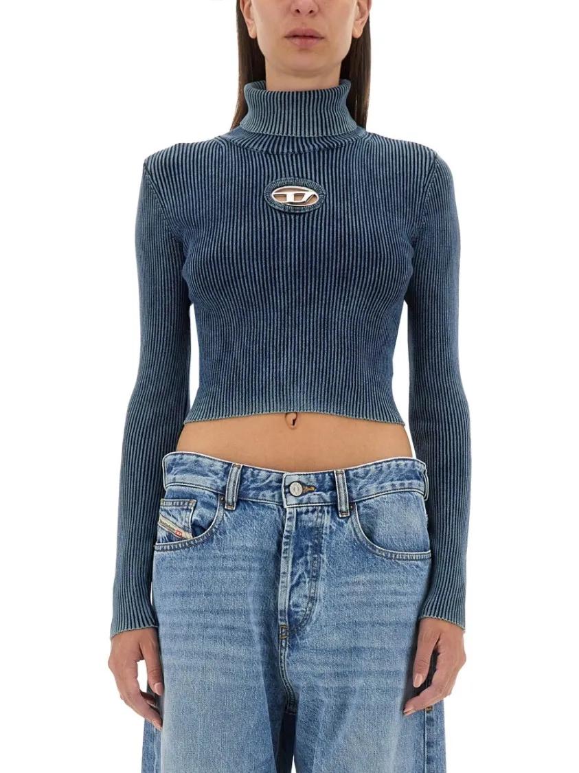 Thumbnail - Diesel - Cropped Slim-Fit Top With Ribbed Texture - Größe M - blau