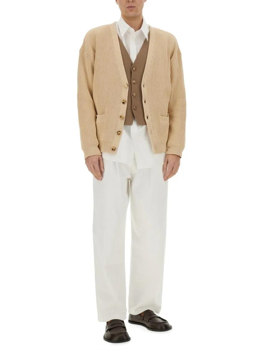 Thumbnail - Moschino - Relaxed Fit Organic Cotton Blend Cardigan - Größe 48 - beige