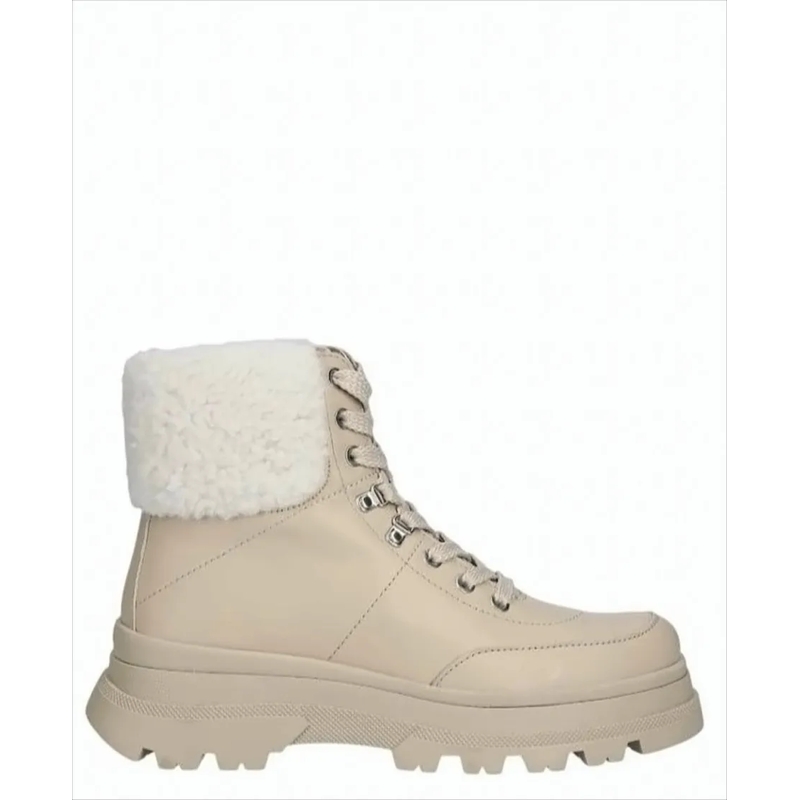 Boss Laarzen Beige Ankle Boots With Plush Fold-Over Lining White