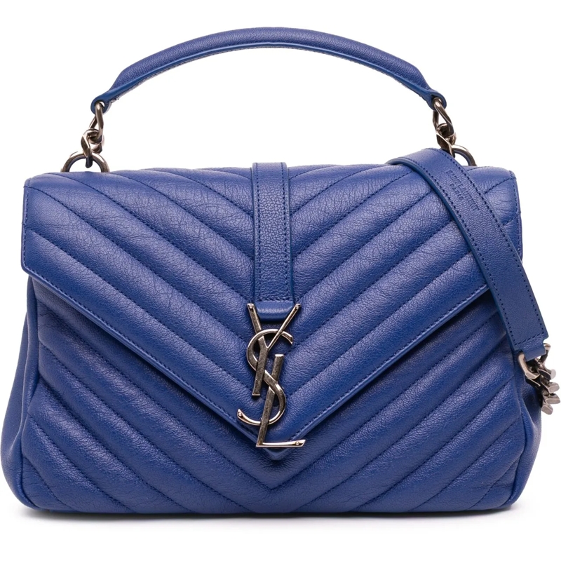 Saint Laurent Schultertasche Medium Quilted Chevron Sheepskin College Satchel blau
