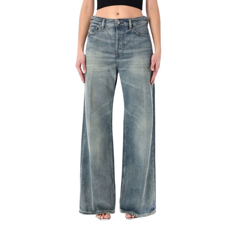 Diesel Jeans Faded Blue Wide-Leg Jeans With Vintage-Inspired Fi Grey