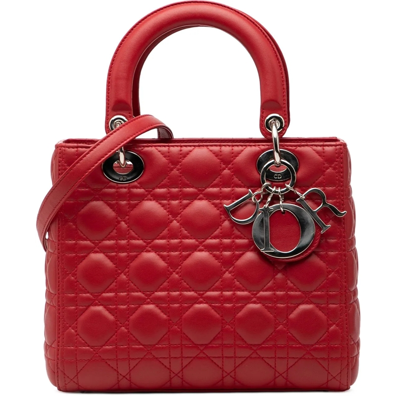 Christian Dior Schultertasche Medium Lambskin Cannage Lady Dior rot