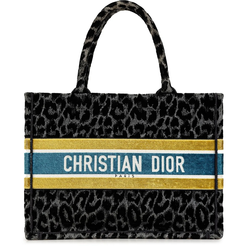Christian Dior Shopper Mizza Medium Embroidered Canvas Leopard Book Tote schwarz