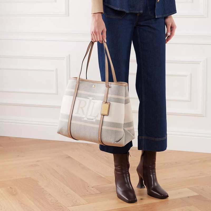 Lauren Ralph Lauren Shopper Emerie Tote Large Lrl Logo Cream Black Light Camel(Image 2)