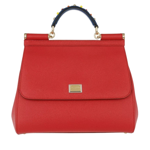 Dolce&Gabbana Sicily Medium Leather Tote Rosso Rymlig shoppingväska