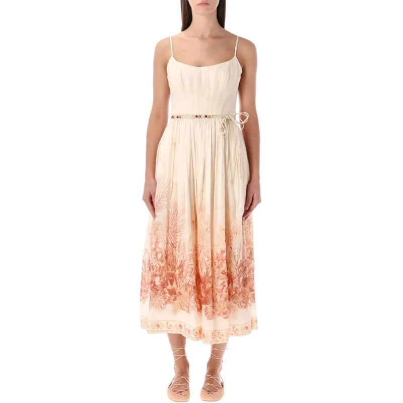 Zimmermann Midi-jurk Wanderlust Corset Midi Dress Cream Neutrals