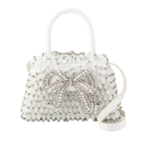 Self Portrait Sac à bandoulière Embellished Micro Bow Purse - White Grey