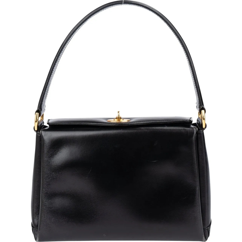 Gucci Schultertasche Gucci Black Leather Turnlock Handbag schwarz