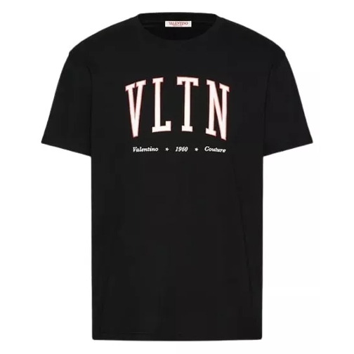 Valentino Cotton Crewneck T-Shirt With Vltn Print Black T-shirts