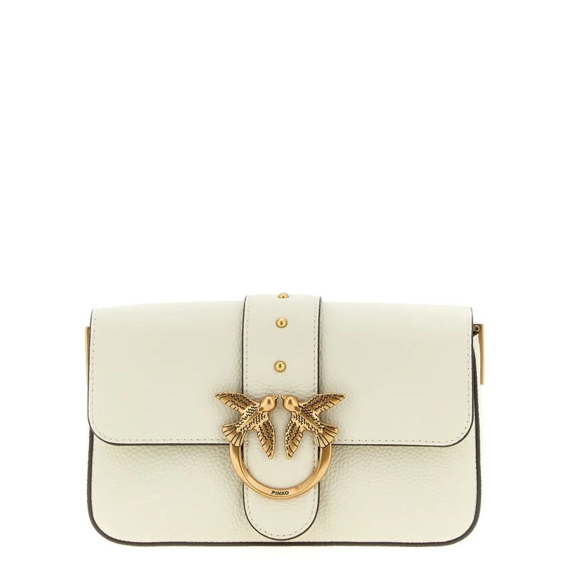 Pinko Schultertasche Love One Mini Slouchy Fl Bianco Seta-Antique Gold