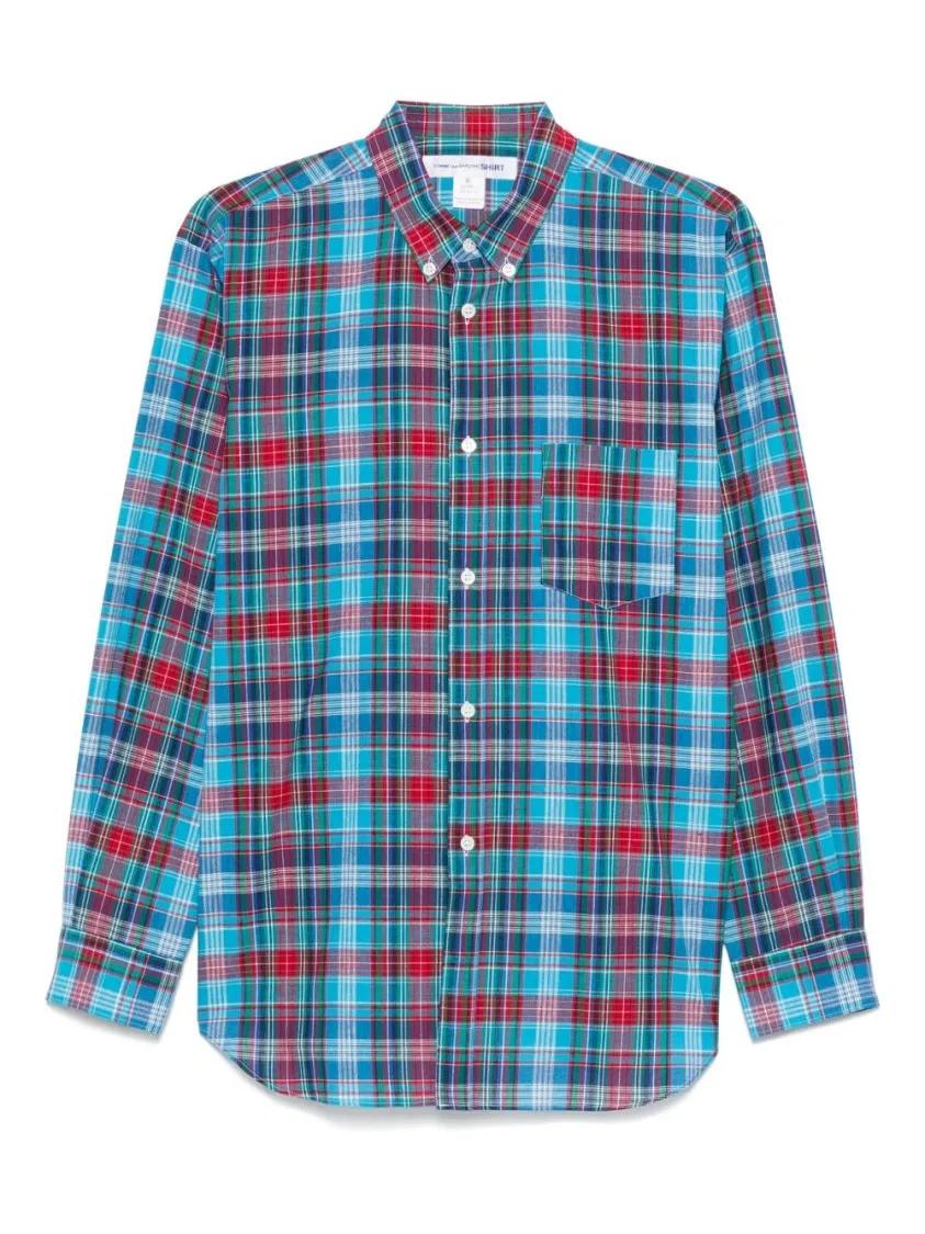 Thumbnail - Comme des Garcons - Cerulean Blue Plaid Shirt With Button-Down Collar - Größe M - blau