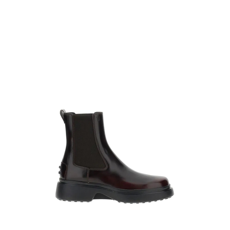 Tod's Bottes Burgundy Brown Ankle Boots With Elastic Sides Brown