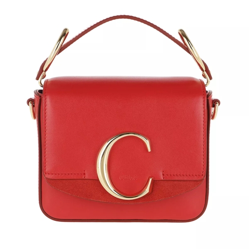 Chloé C Bag Mini Leather Plaid Red Liten väska