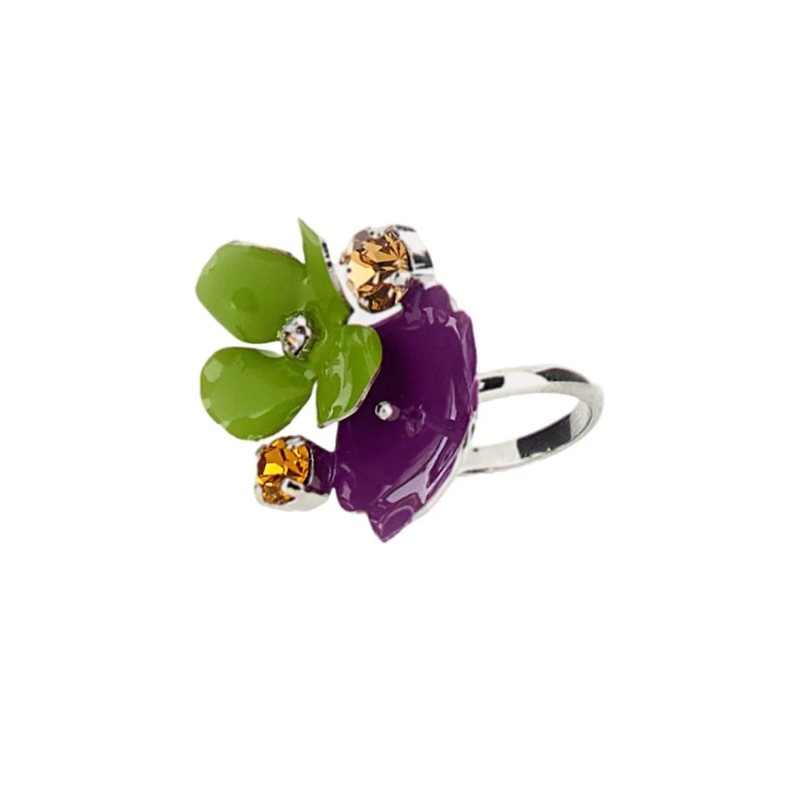 Marni Ring Floral Silver Ring With Purple Flower Not Applicable