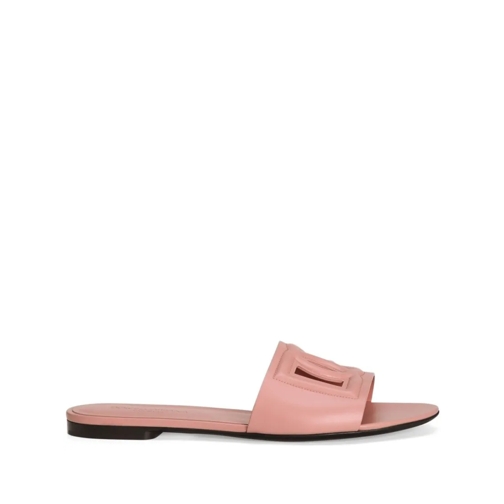 Dolce&Gabbana Sandale Pastel Pink Leather Slipper With Embossed Logo Pink