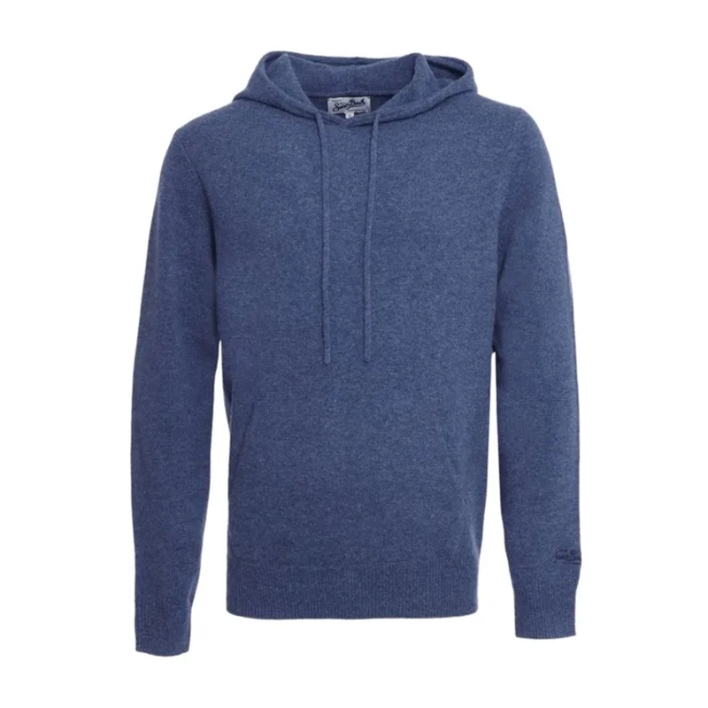 Mc2 Saint Barth  Premium Wool Hooded Sweatshirt With Kangaroo Pocke Blue