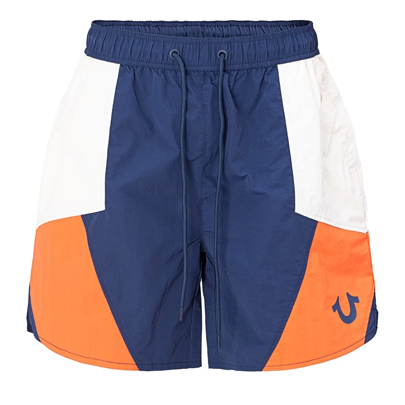 True Religion Shorts - Nylon Track-Short- Geometrisches Colorblocking dunkel-blau