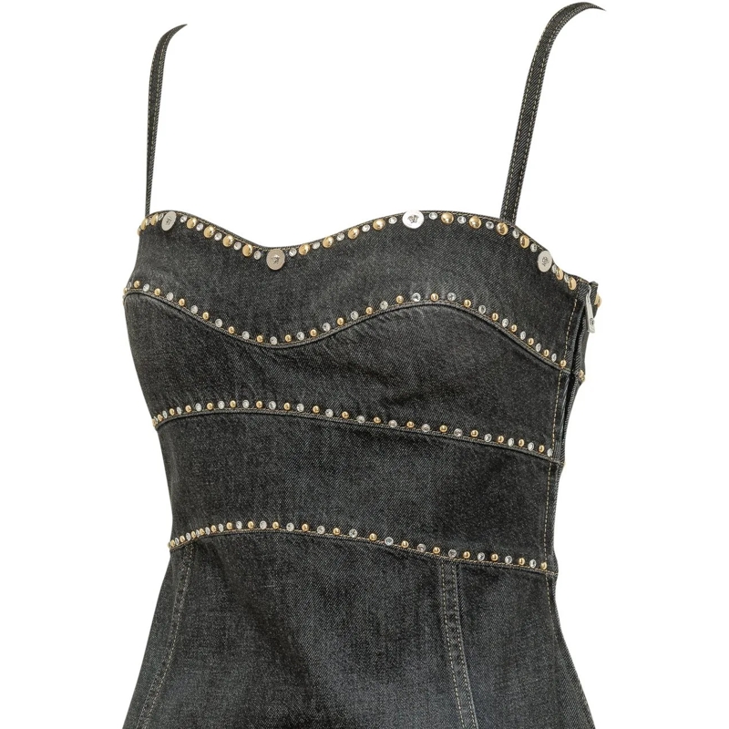 Versace Robe midi Abito Dress Denim Stone con Spalline e Applicazion dunkelgrau(Image 4)