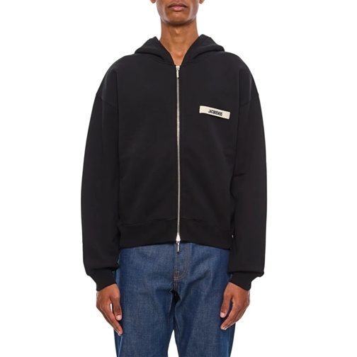 Jacquemus Zipped Cotton Sweatshirt Black Huvtröja