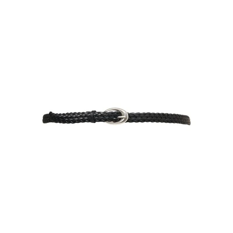 Orciani Riem Braided Leather Belt With Rounded Metal Buckle Black
