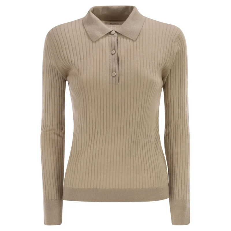 Max Mara Trui Mxpgitano - Ribbed Knit Polo Shirt Neutrals