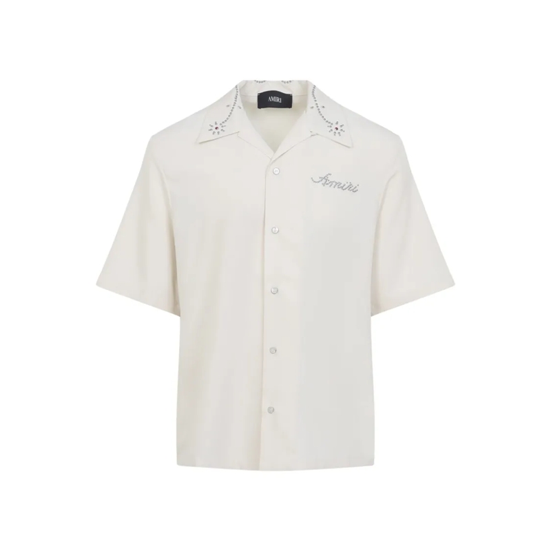 Amiri Hemd Casual Short-Sleeve Shirt With Studded Collar And  White