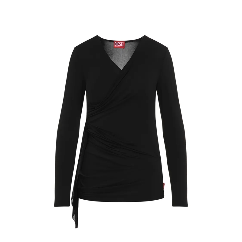 Diesel Chemisier Wrap Design Top With Deep V-Neckline Black