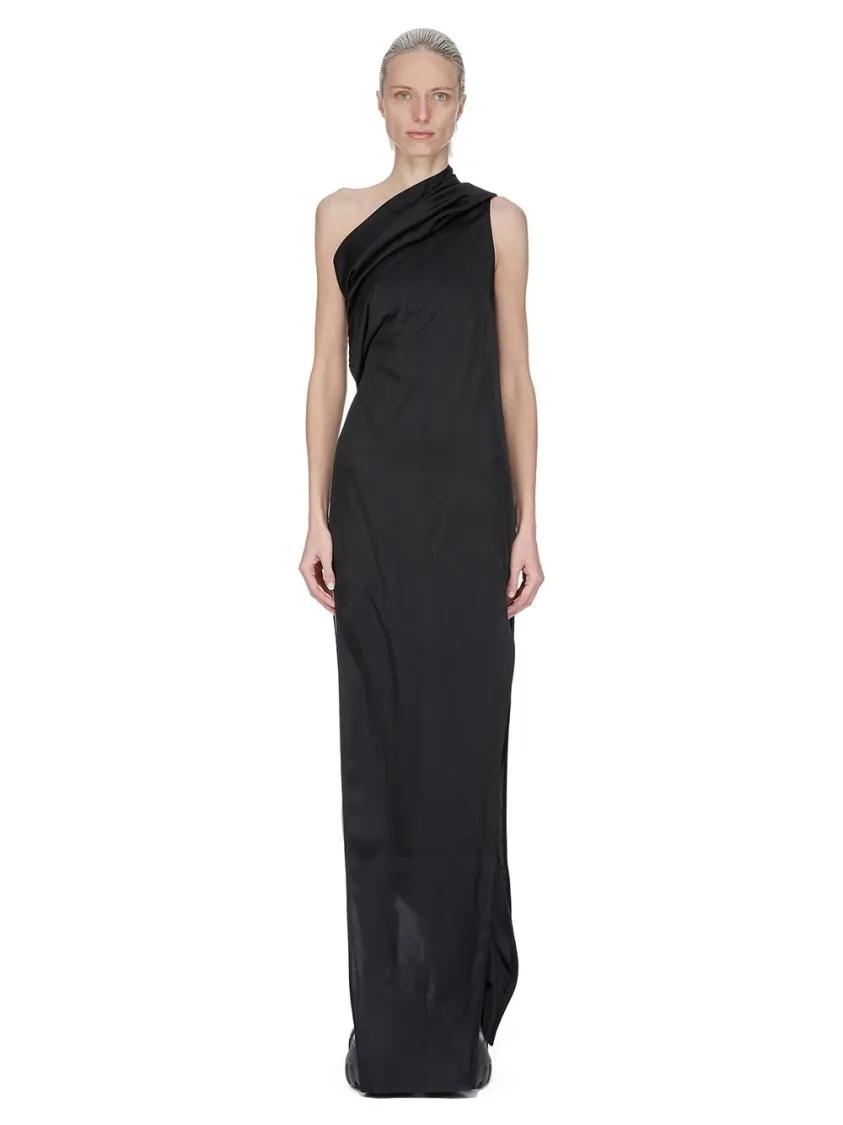 Thumbnail - Rick Owens - Floor-Length Asymmetrical Black Charmeuse Dress - Größe 40 - schwarz