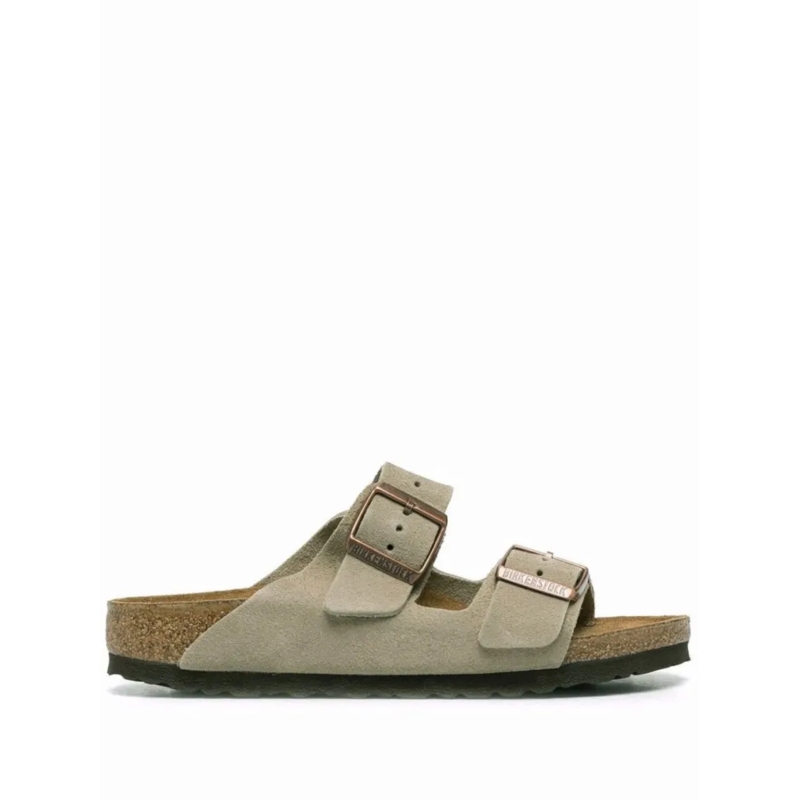 Birkenstock Sandalen Beige Leather Two-Strap Sandals With Cork Footbed Neutrals