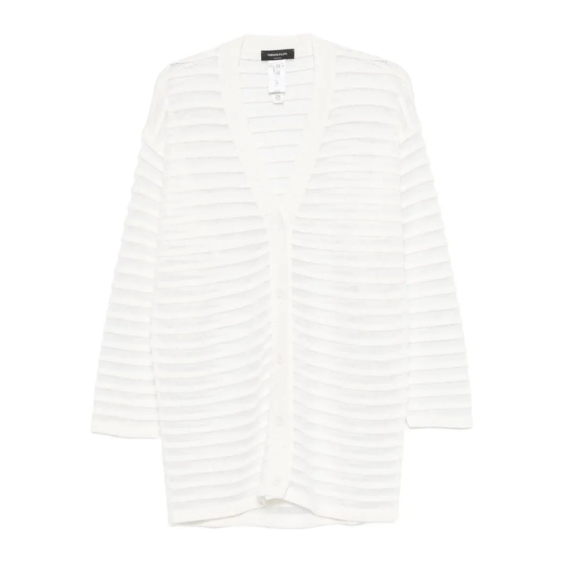 Fabiana Filippi Langärmeliges Oberteil Sheer Striped Knit Long-Sleeved Top White
