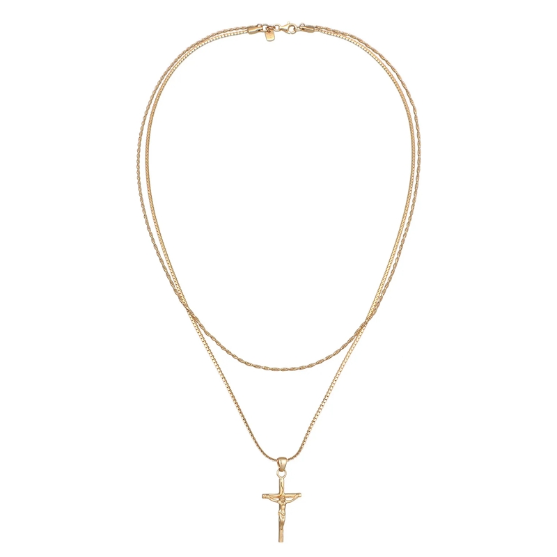 Kuzzoi Mittellange Halskette Halskette Layer Kreuz Kordelkette 925 Silber gold(Image 2)