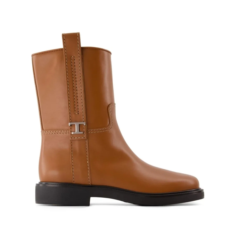 Tod's Bottes Polished Brown Ankle Boots With Leather Detailing Brown